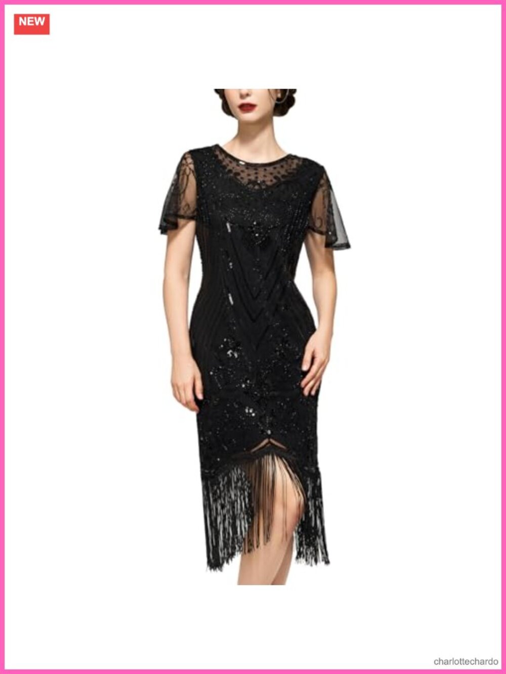 1920s Flapper Dress Sequined Fringe Sheath Short Sleeve Cocktail Party